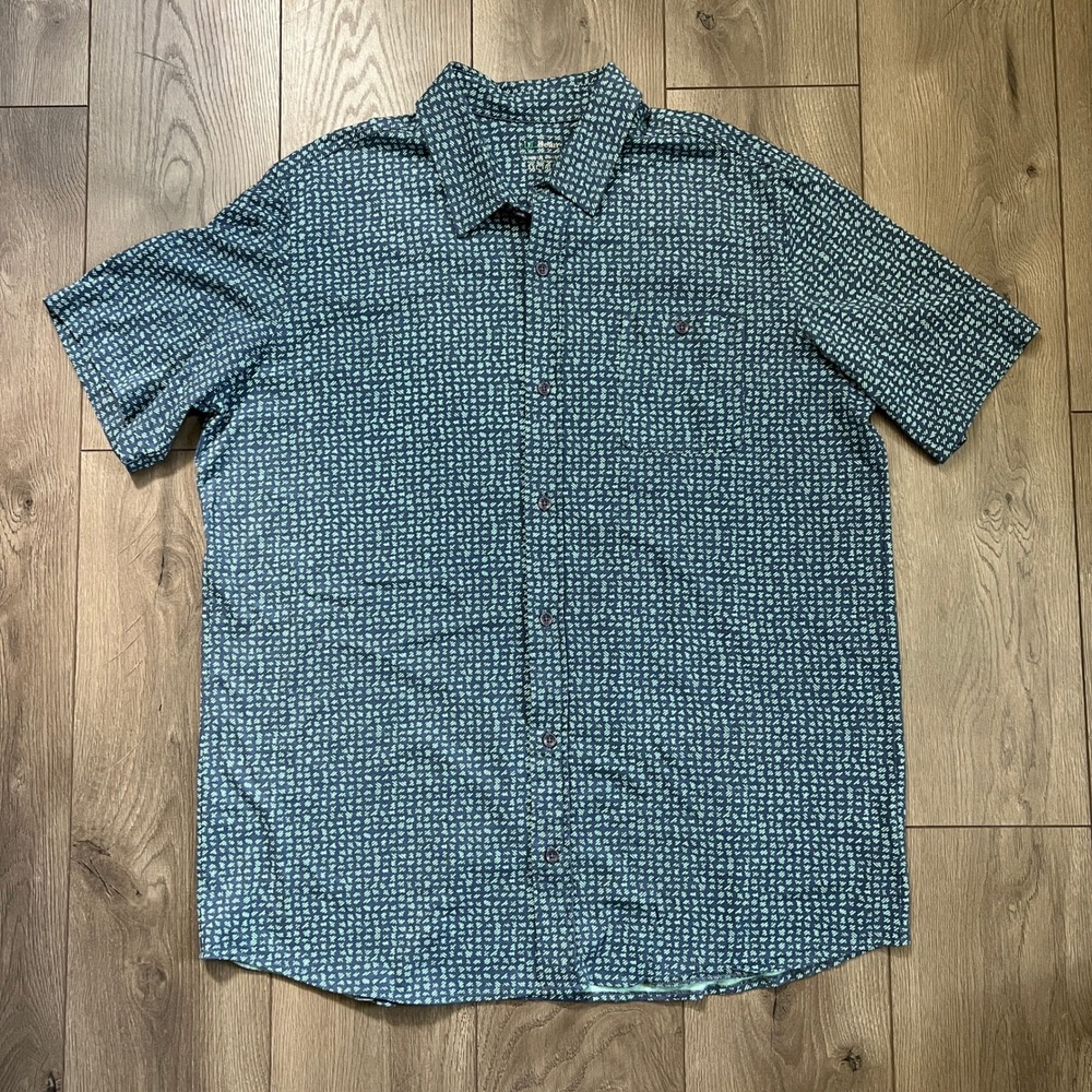 LL Bean Short Sleeve Button Down Shirt Organic Cotton Mens XXL Tall Geometric